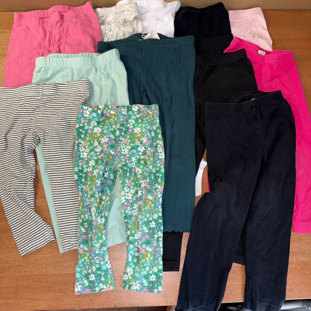 Lot of 12 Carter's Toddler Girls Leggings Size 4T Floral Solid Pink Black